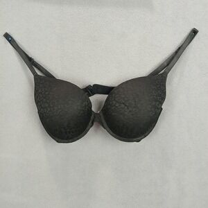 Victoria's Secret Pink Push‎ Up Bra Womens 32DD Black Back Hook Mesh Details